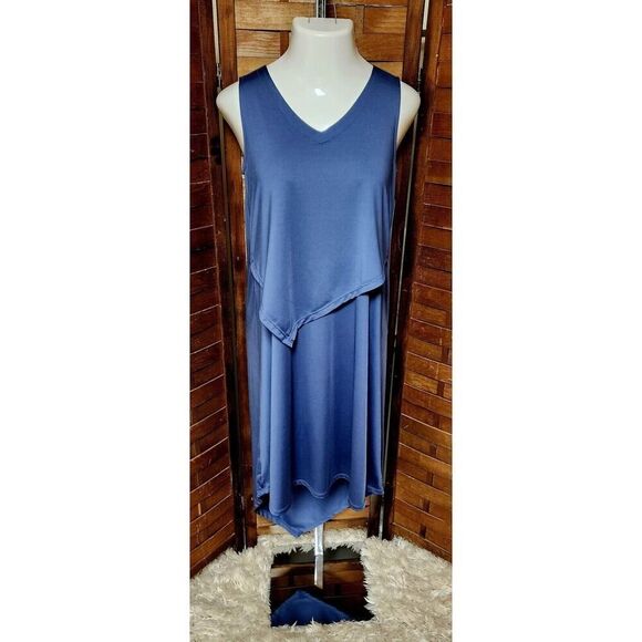 Cuddl Duds Silky Tank Dress Asymmetrical Overlay Vintage Indigo Small A394195 - Picture 1 of 4